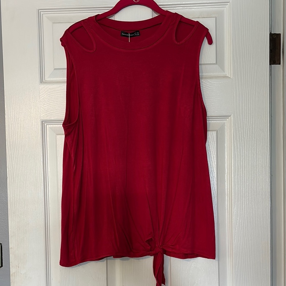 Red Tie Front Tank Top with Sleeveless Design